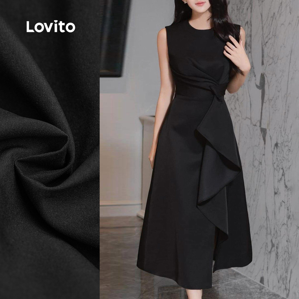 (NEW) Lovito Vestido Elegante com Bordado de Carrapetações para Primavera/verão Preto para Mulheres L155ED1804 em Oferta na Shopee