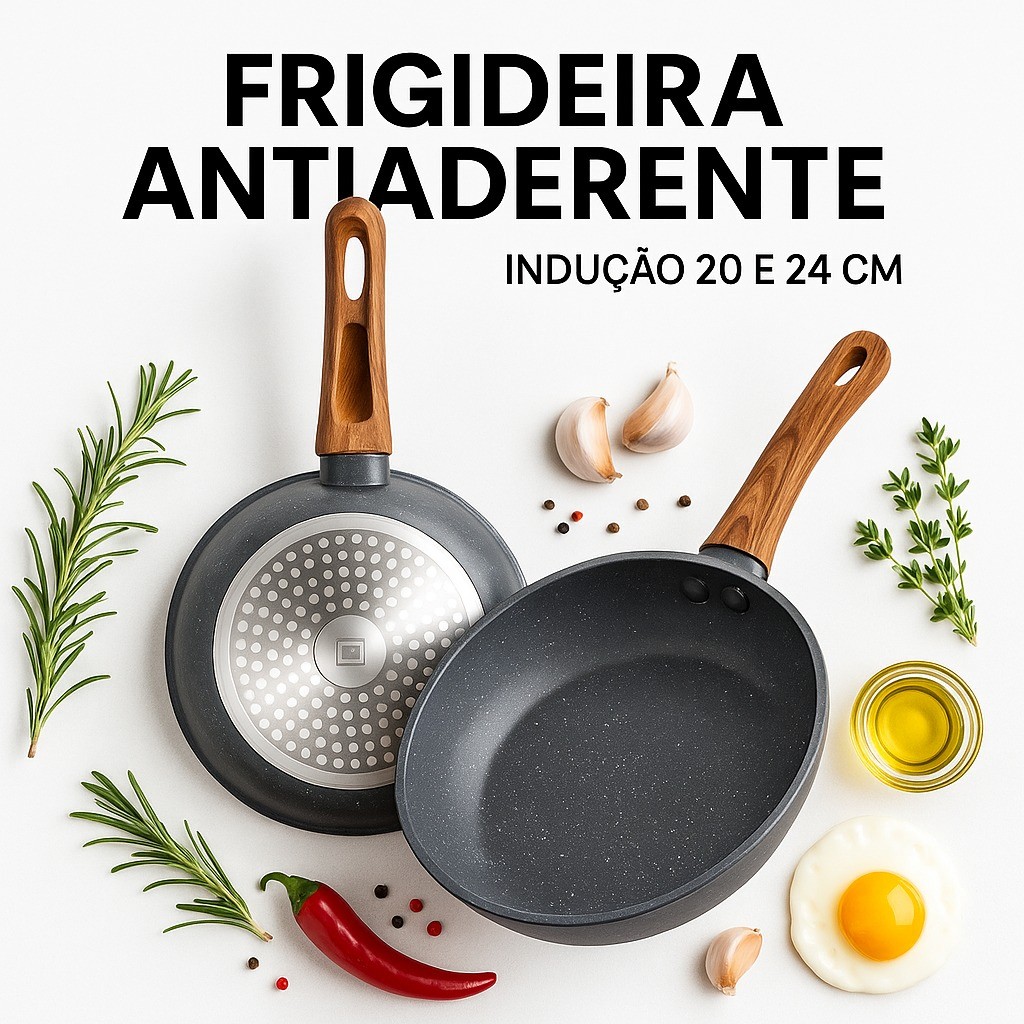 Imagem Frigideira Antiaderente Premium Indução Fundo Triplo Nano Cerâmica 20cm 24cm Chef Gourmet Luxo