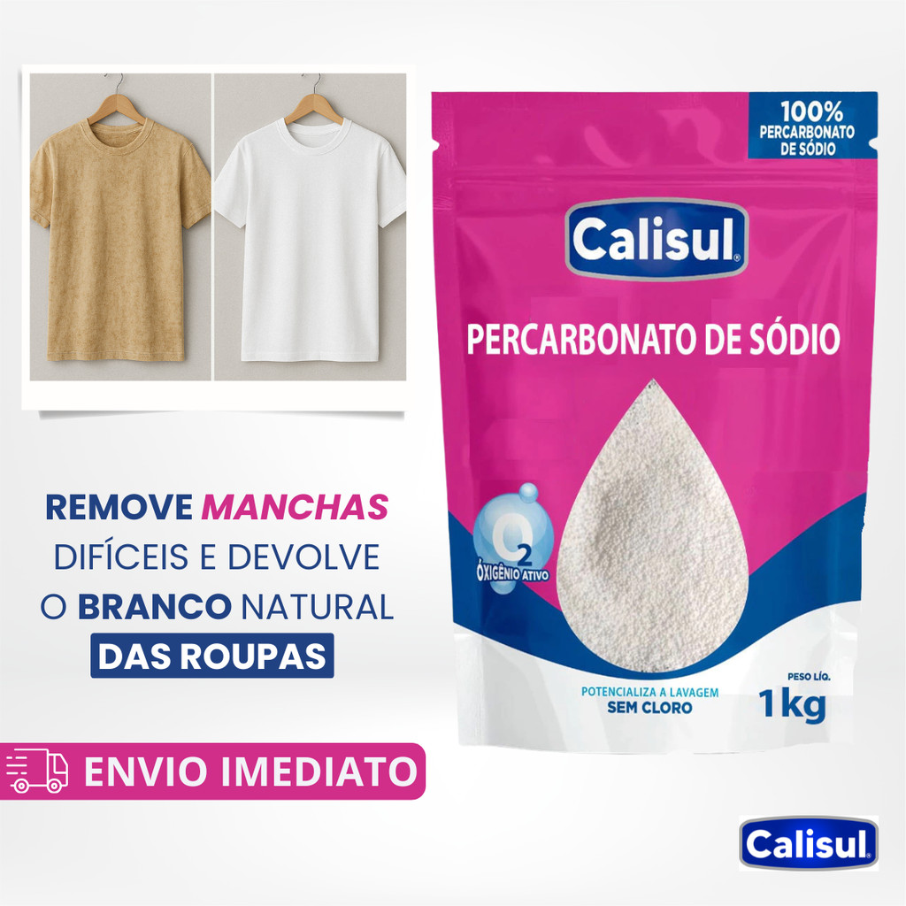 Percarbonato 100% Puro Tira Manchas Roupas Brancas e Coloridas em Oferta na Shopee