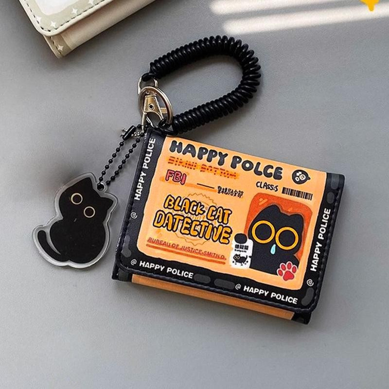 [largeloohg] Carteira Curta Dobrável De Couro Fofa De Gato Com 5 Compartimentos Para Cartões 1 Porta-De Crédito Fotos Po