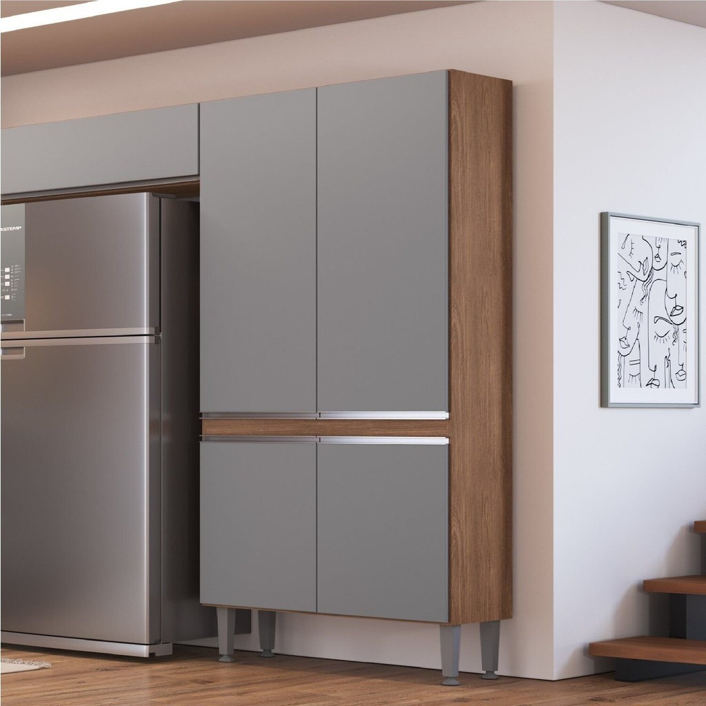 Paneleiro Modulado 4 Portas 204cm X 80,2cm X 32cm Athena Freijó/Cinza