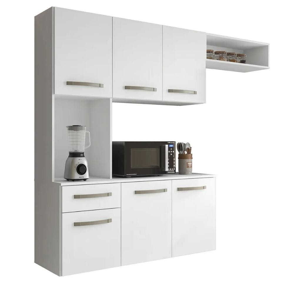 Armário de Cozinha Completa Suspenso com Balcão 6 Portas 1 Gaveta Belíssima Branco Aramóveis em Oferta na Shopee