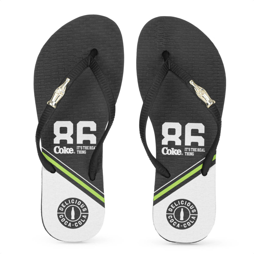 Chinelo Coca Cola Sprint Preto e Branco - Feminino em Oferta na Shopee