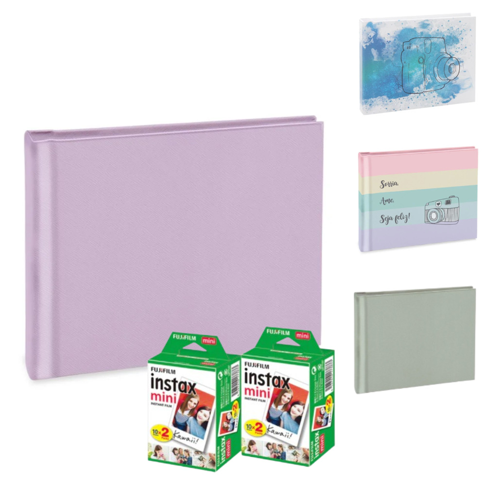 Kit 40 fotos Instax mini Fujifilm + Álbum Autoadesivo Lilás