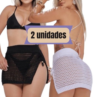 Kit 1/2 Saída de Praia Saia Feminina Tricô com Fenda Moda Verão Tendência Blogueirinha Confortável em Oferta na Shopee