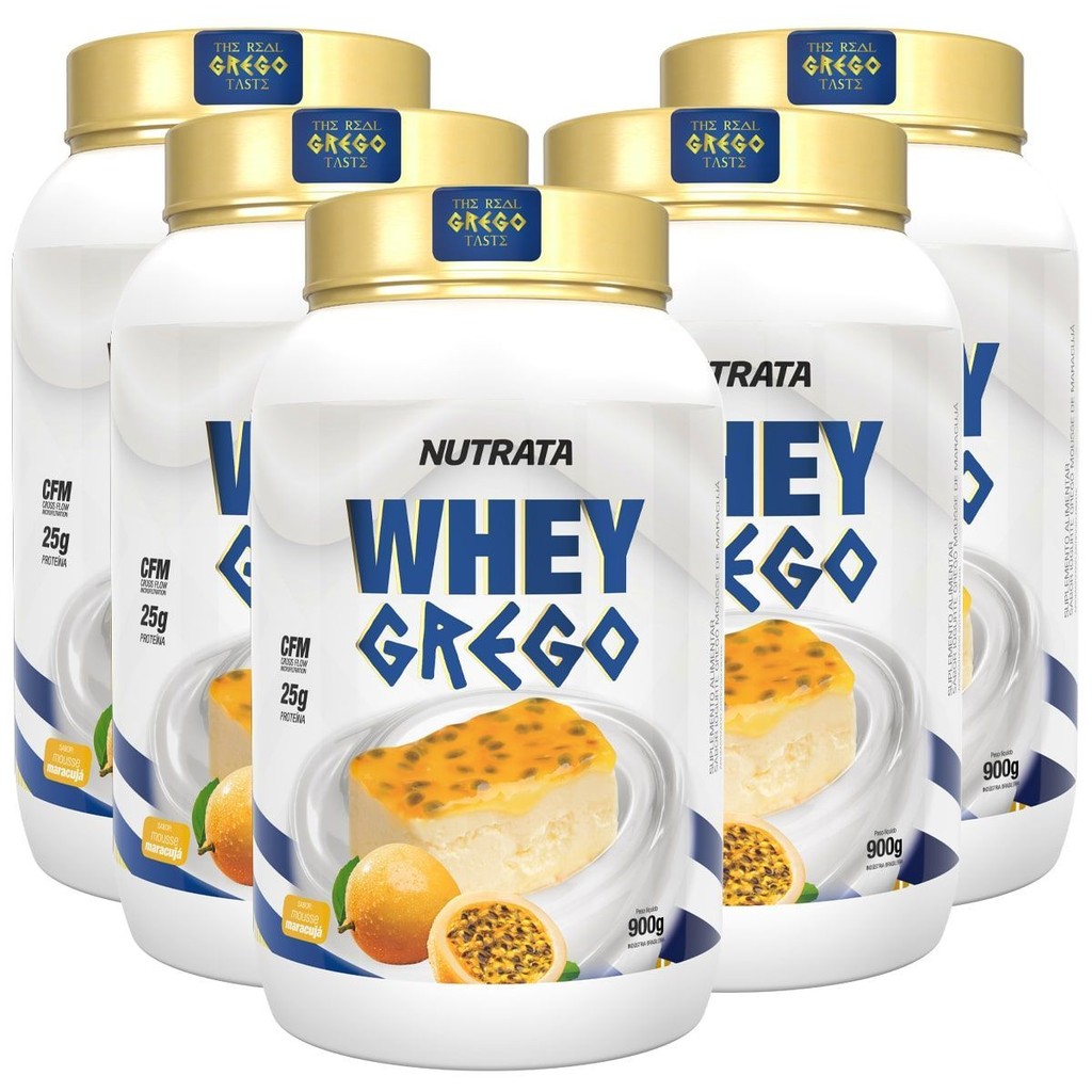Kit 5X Whey Grego - 900g Mousse de Maracuja - Nutrata