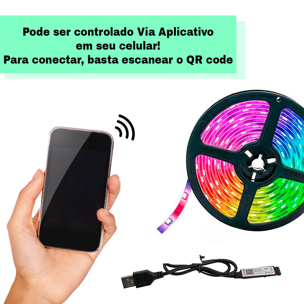 Fita de LED RGB com Controle Via Aplicativo para Decoração