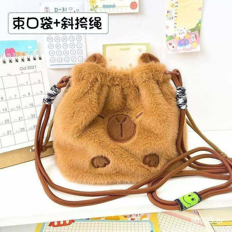 Capivara Bolsa De Ombro Armazenamento De Pelúcia Estudantes Lápis Papelaria Adorável Fone…