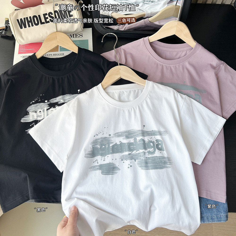 25 verão crianças camiseta de manga curta meninos estudante impresso solto algodão meia manga topo bebê