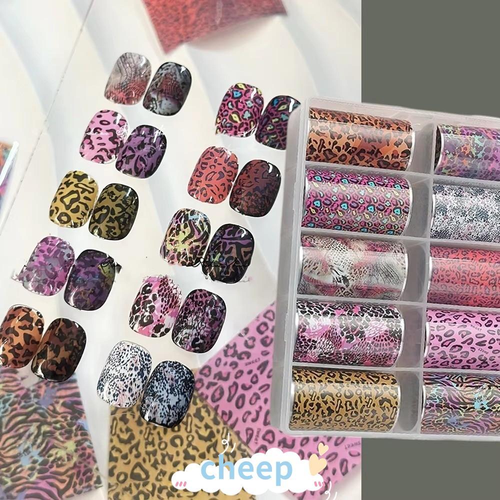 Folhas De Unhas CHEEP , Adesivos Com Estampa De Leopardo Design De Renda , Decalques Efeito De Lantejoulas Padrão De Lis