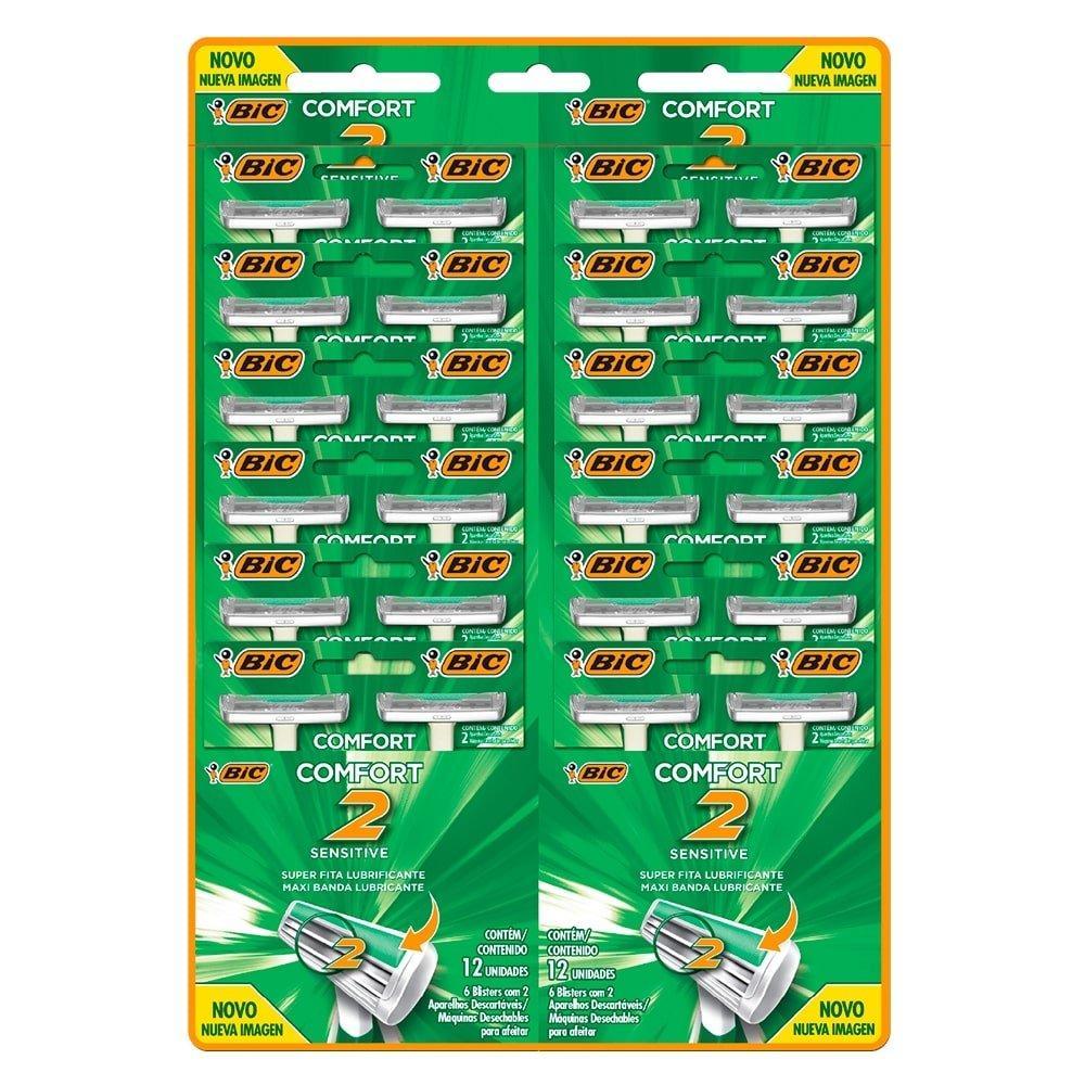 Aparelho Bic Comfort 2 Sensitive 12 Embalagens com 2 Unidades
