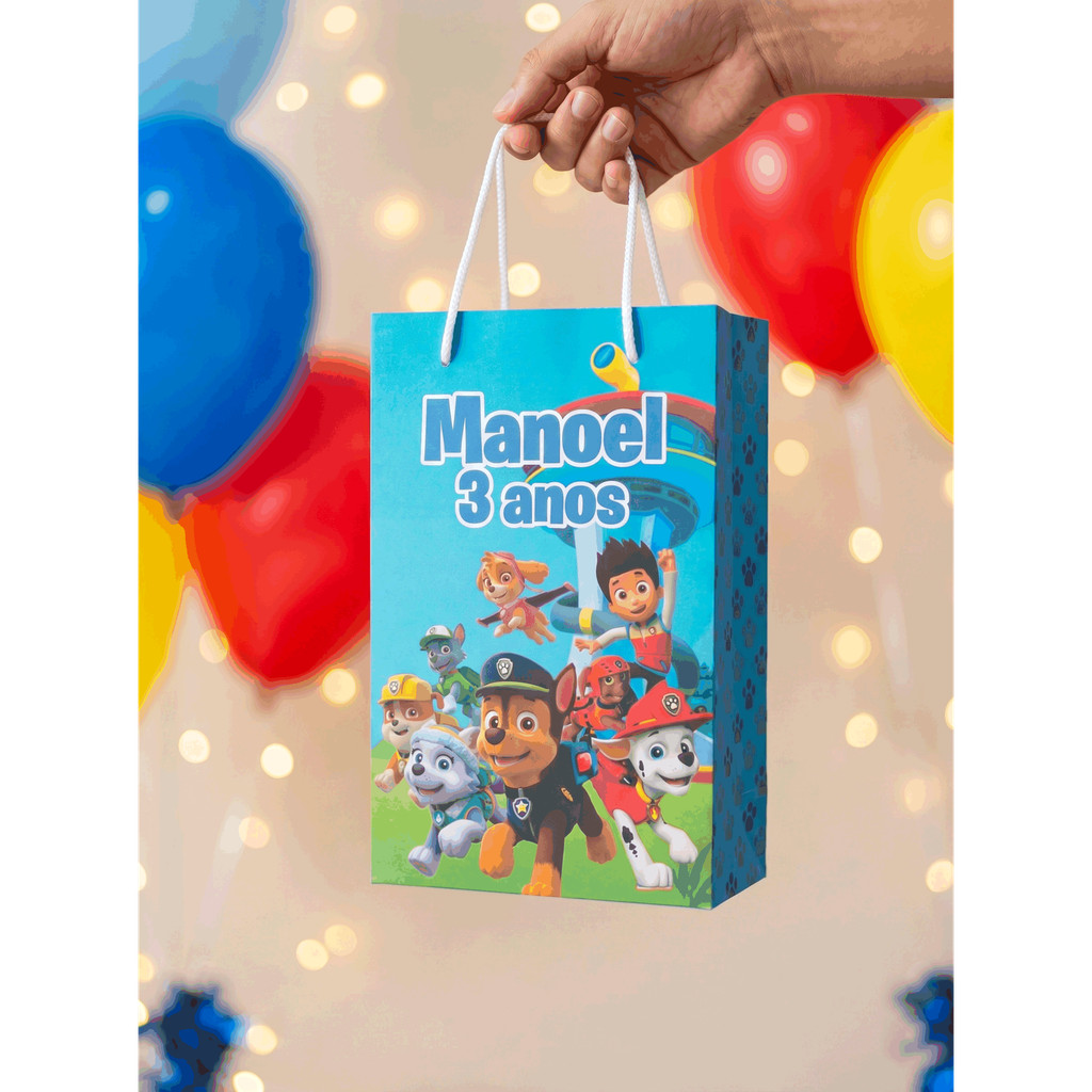 Sacolinha Personalizada com Nome e Idade - Tema Patrulha Canina - Lembrancinha Aniversário - Pegue e Monte