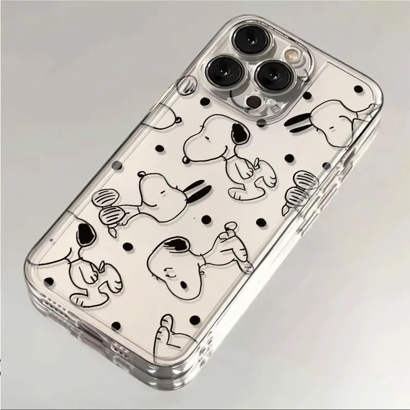 Capa de Telefone Criativa e Fofa com Desenho do Snoopy em Preto para Samsung S25 S24 S23 S22 S21 S20 FE Note20 Note10 Pl