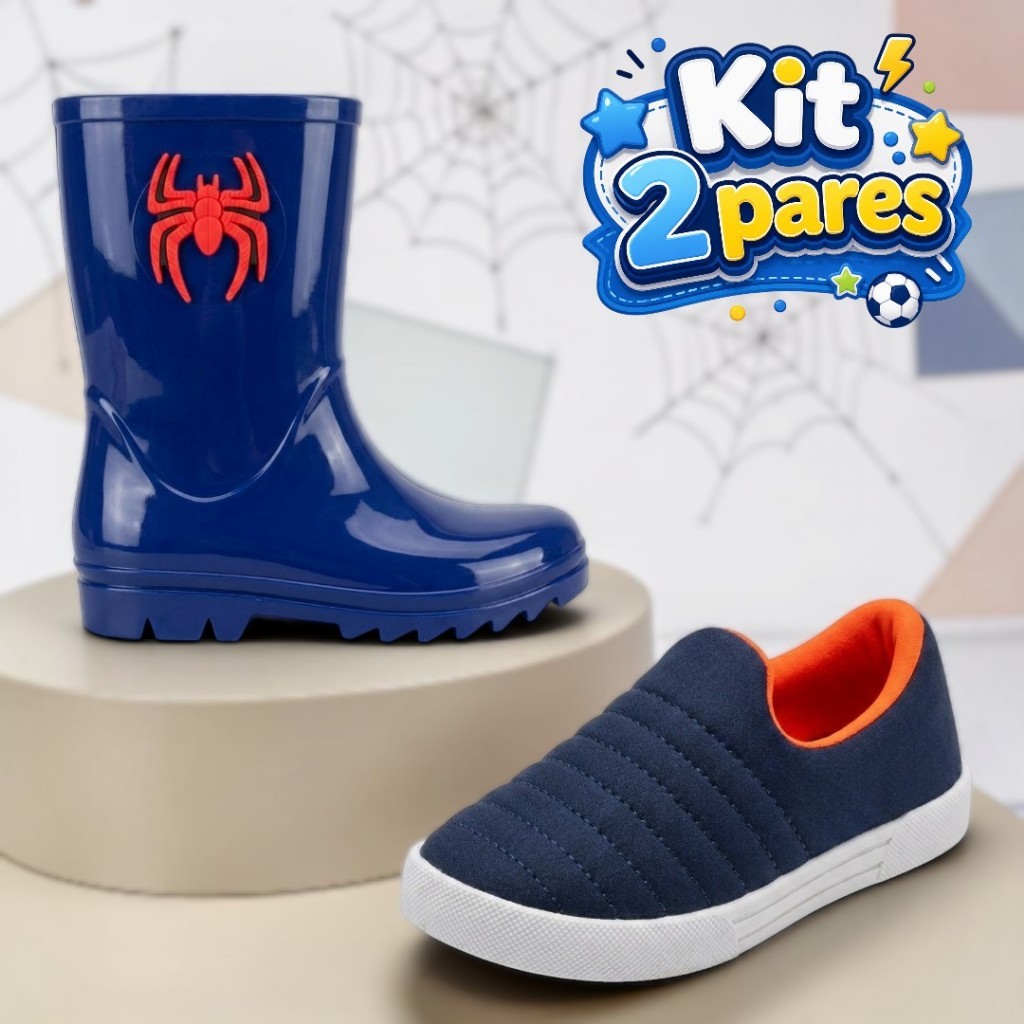 Kit 2 Pares Galocha Cano Alto Menino Calce Fácil Infantil Masculina
