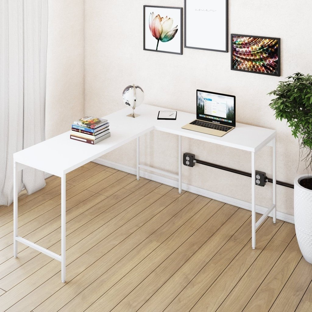 Escrivaninha Mesa Escritório em L Estilo Active 150cm Industrial Yescasa Branco/Branco Chess