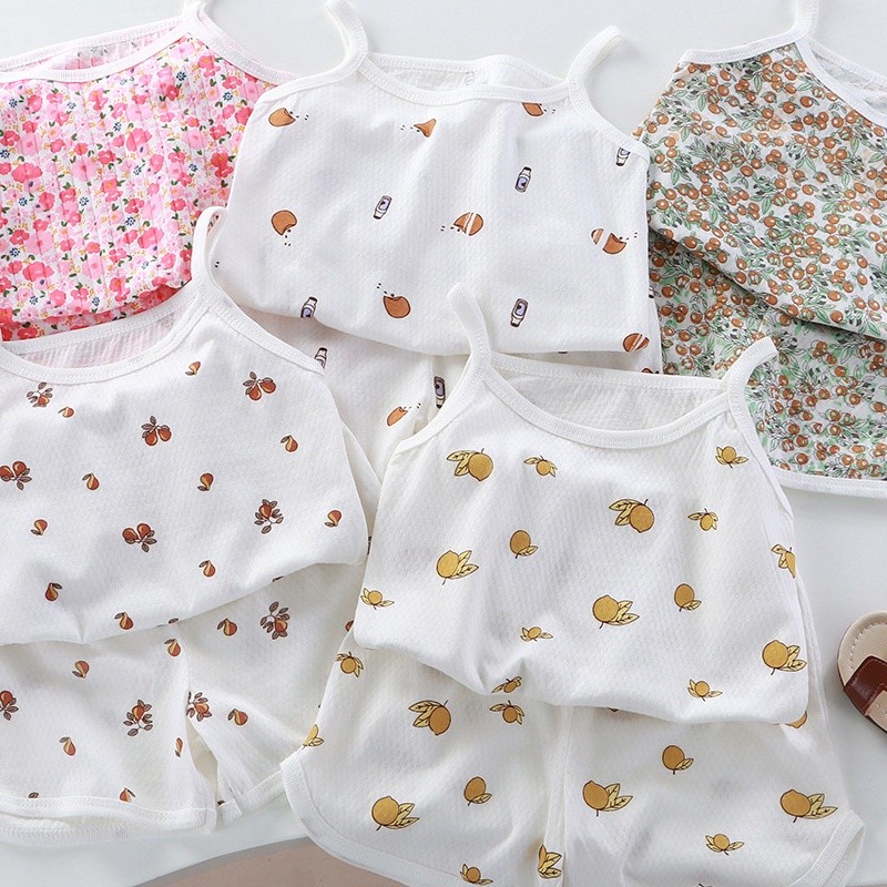 Colete infantil classe a algodão meninas estilingue roupas de verão do bebê colete Shorts meninas casa conjunto de duas