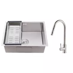 Kit Cuba p/ Cozinha Terena 58 cm e Torneira Misturador Monocomando em Aço Inox Iriri - Prata