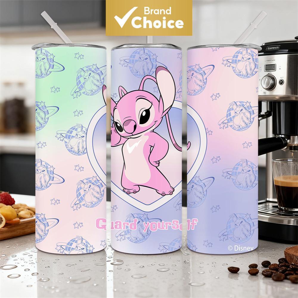 Copo De Água Gradiente DISNEY Stitch E Anjo Com Design De Coração Fofo Aço Inoxidável Caneca De Viagem Isolada 20 Onças