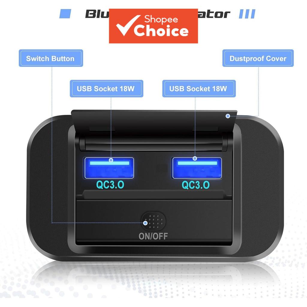 Carregador Veicular Modificado para Ônibus, Carregador Rápido Duplo QC3.0 para Celular com Controle de Interruptor