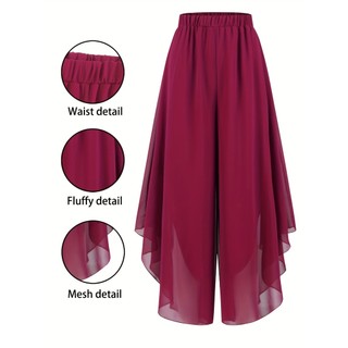 Calças Elegantes de Chiffon para Mulheres - Preto e Cinza com Barra Assimétrica, Fluidas e Estilosas para Ocasiões Casua
