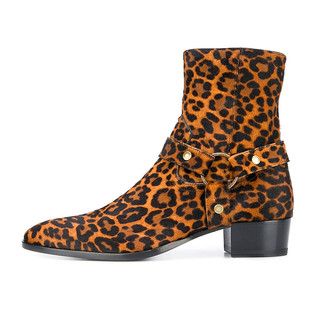 Chelsea botas masculinas de couro genuíno curtas estilo britânico Martin botas chelsea bota crina leopardo impress