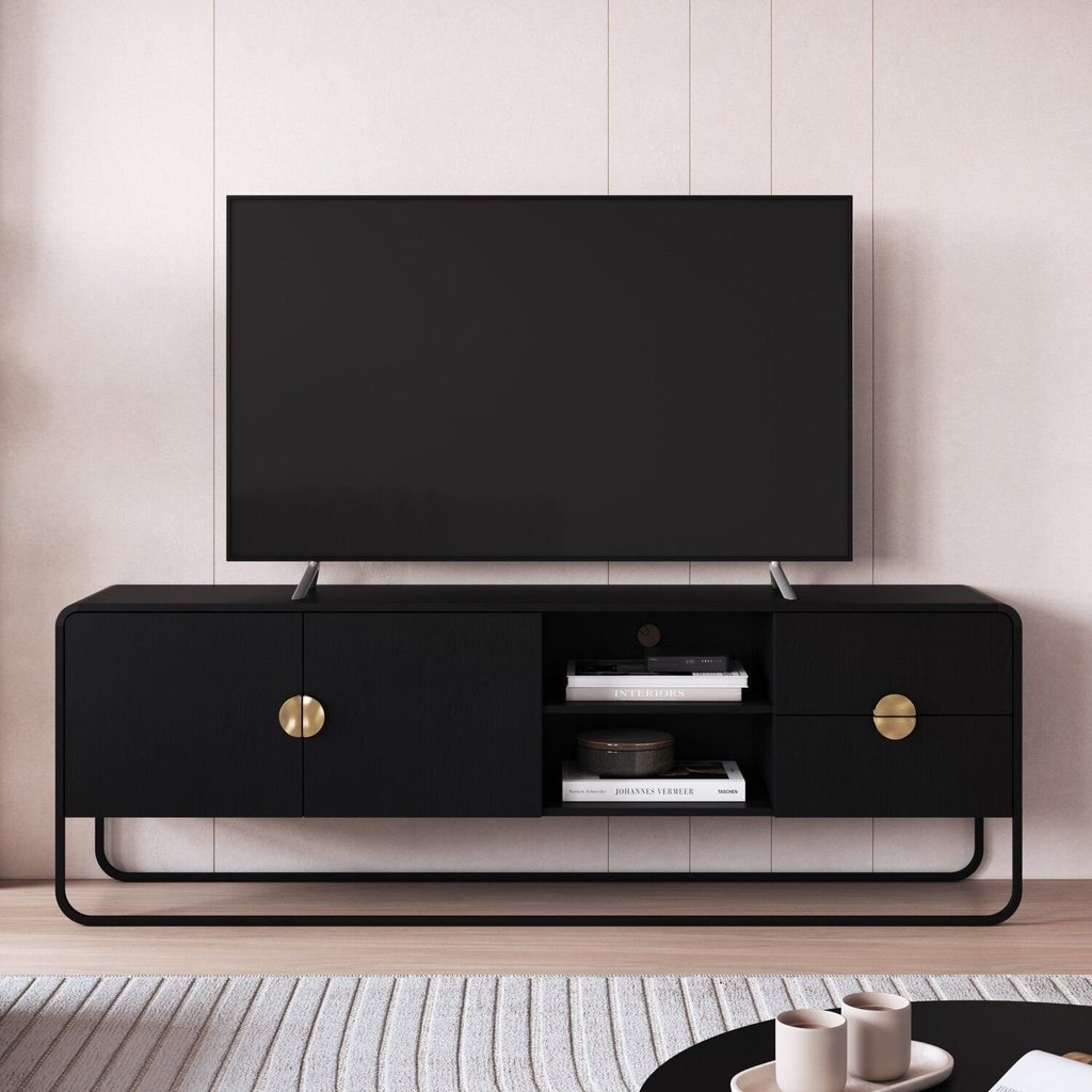 Rack Orgânico para TV até 65 Polegadas 180cm Portas 2 Gavetas Metal Luna Nero/Preto Nero/Preto