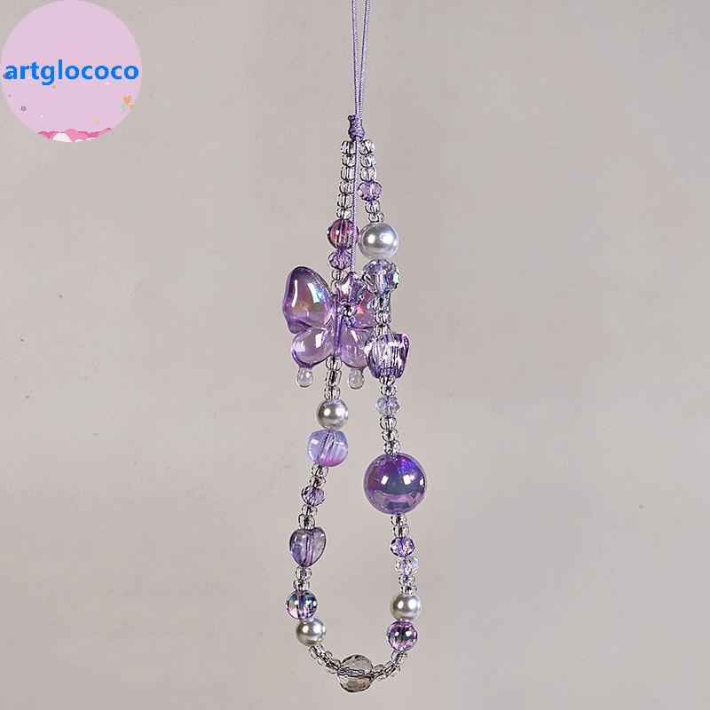 Artglococo Luz Roxo Ins Estilo Y2K Coração Borboleta Pingente Alça De Telefone Charme Cordão Anti Perda Chaveiro Câmera