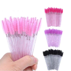 Kit 100 Escovinhas Com Glitter Extensão De Cilios Sobrancelha