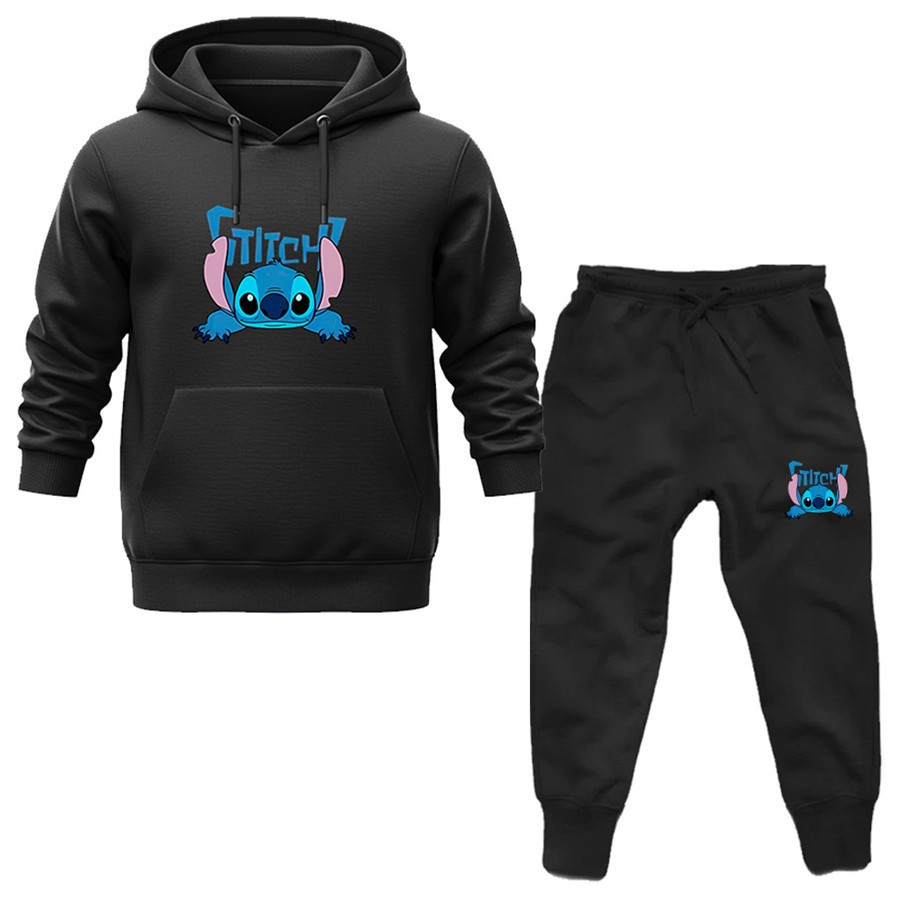 Conjunto Moletom Canguru + Calça Lilo Stitch Desenho Feminino Masculino Blusa com Bolso e Capuz Linha Premium Confortáve