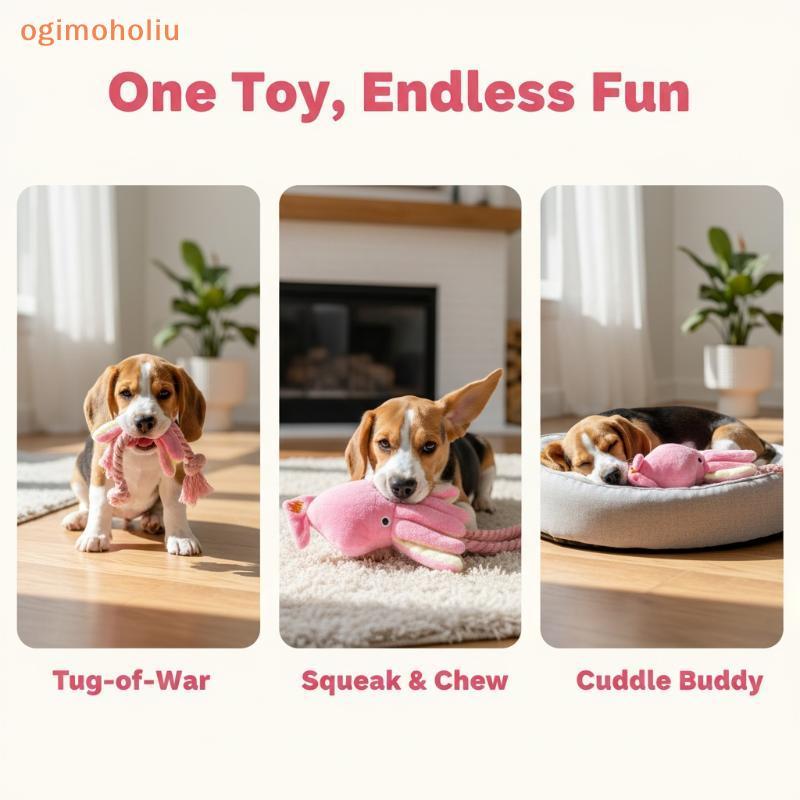 [GMH] Polvo Estridente Cão Mastigar Brinquedo Rosa Macio Pelúcia Durável Corda Trançada Para Animais De Estimação Casa S