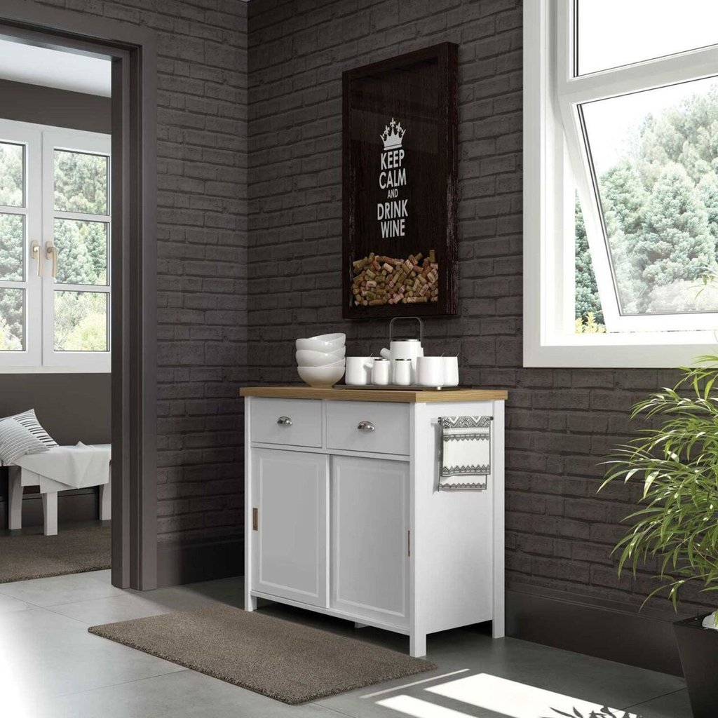 Aparador Buffet Bar Café 2 Portas de Correr 2 Gavetas Denver Branco Branco