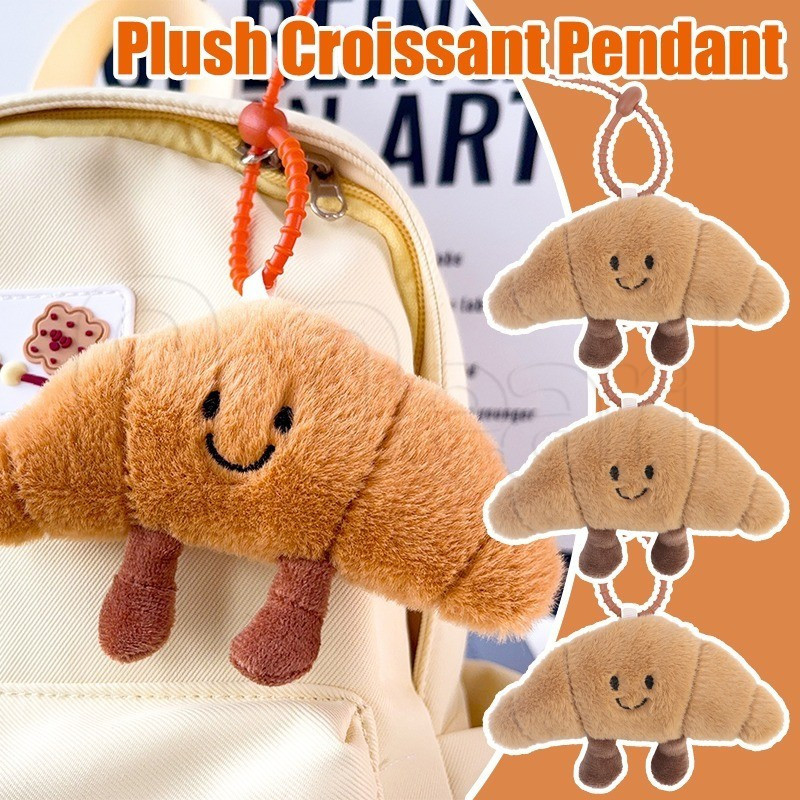 Pingente de Croissant Plush - Chaveiro de Comida, Brinquedo de Pão Fofinho, Pendente para Mochila ou Bolsa.