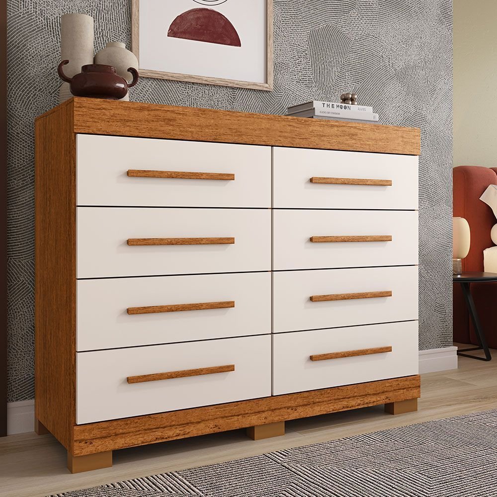 Cômoda 8 Gavetas 100% MDF Lantana 112cm Espresso Móveis Bege/Cinamomo/Off White Cinamomo/Off White
