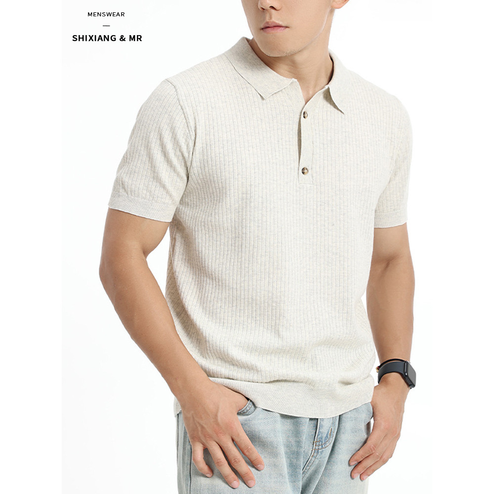 Estilo de dinheiro antigo Retro Street Wear camisa polo topo masculino High-End verão respirável lapela Casual camisola