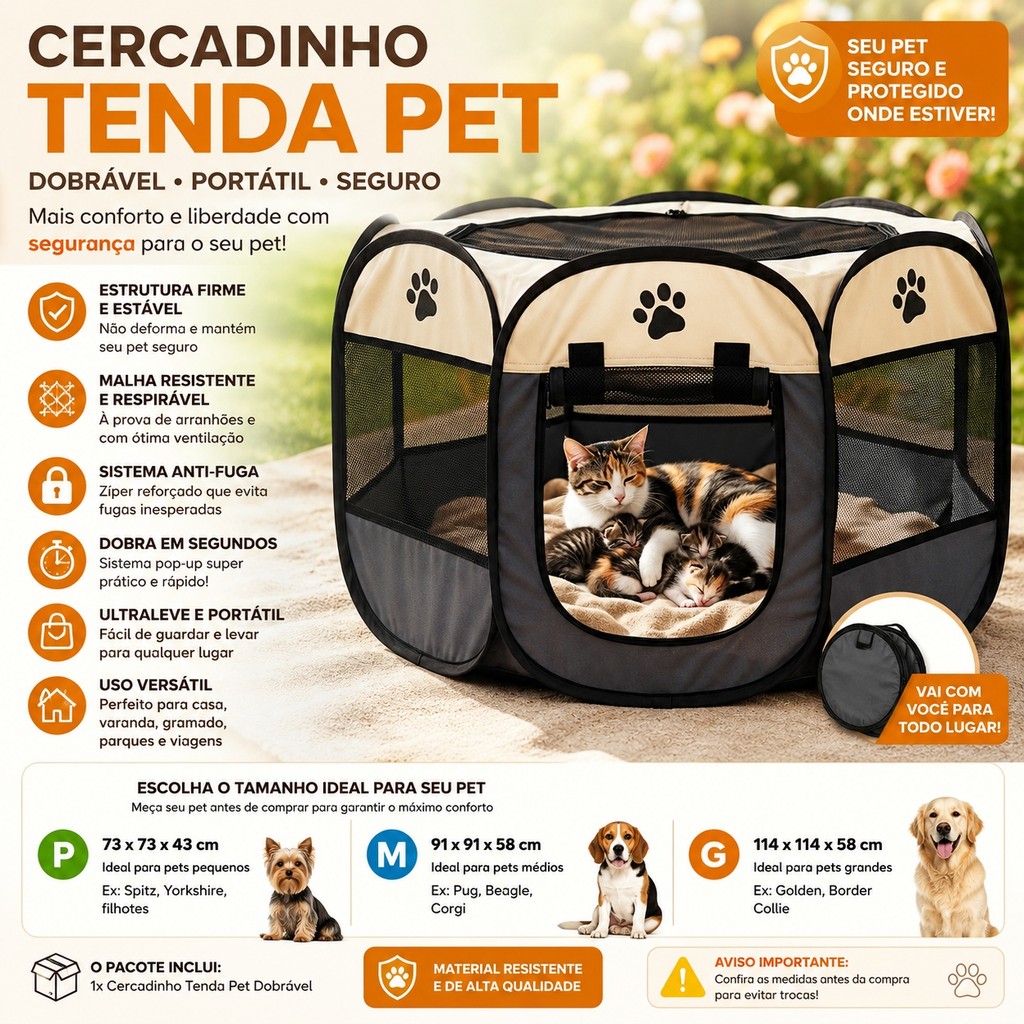 Cerca de atividades para cães e gatos Tenda portátil dobrável para animais de estimação SML