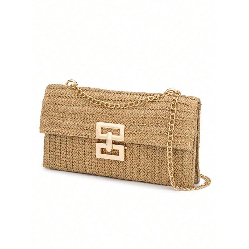 Bolsa de Palha Feminina Elegante, Bolsa de Crochê Vintage Simples, Bolsa de Mão Estilosa, Clutch Fashion, Bolsa Versátil