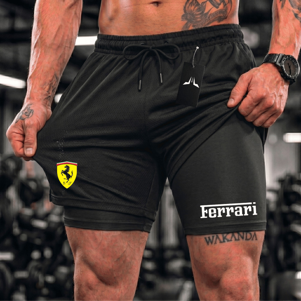 Bermuda Compressão Duplo Masculina 2 Em 1 Short Dry Fit Elastano Esporte Academia FERR2RI 02 ELLIO´s