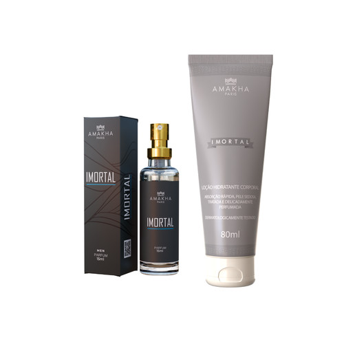 Duo Essencial Imortal Amakha Paris: Hidratante + Perfume de Bolso Amadeirado Fresco para o dia a dia