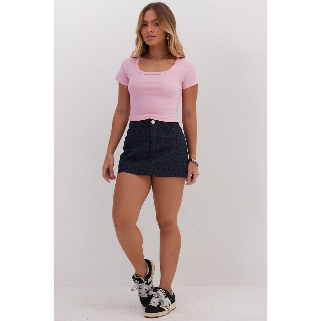 Mini Saia Jeans Com Brilho Planet Girls Jeans Escuro