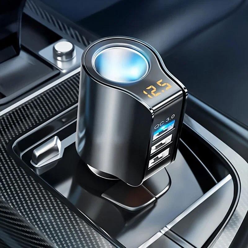 Carregador De Carro USB 4 Em 1 96W QC3.0 3.1A 3 Portas 12-24V Isqueiro Super Rápido Adaptador De Tomada Estilo