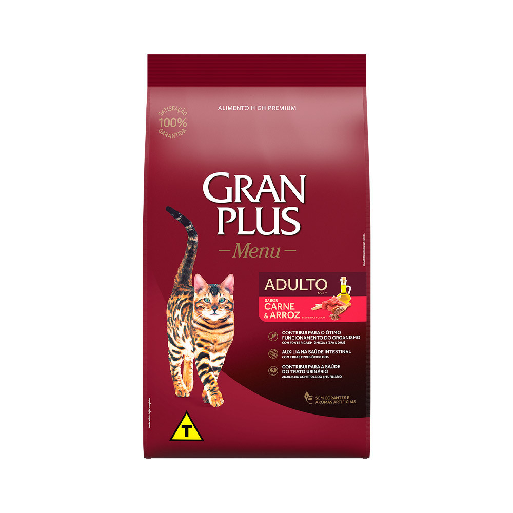 Ração Granplus Gatos Adultos Sabor Carne e Arroz - 3kg
