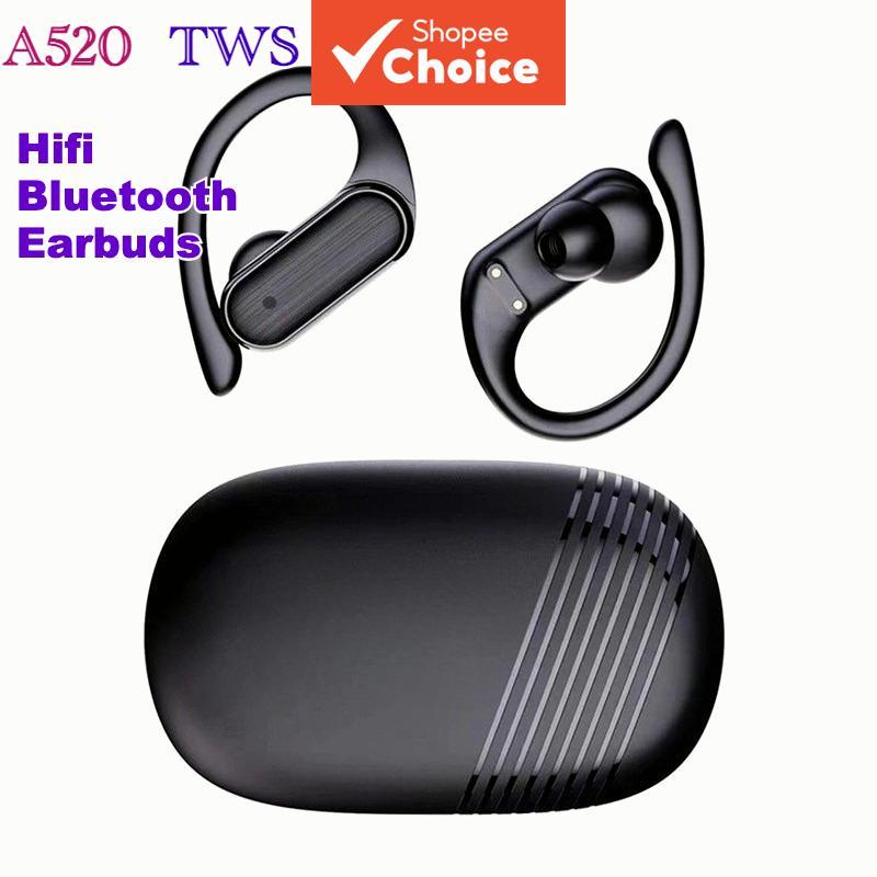 Fones de Ouvido Bluetooth Sem Fio A520 TWS Super Bass HIFI Estéreo com Gancho para Ouvido, Controle por Toque e Headset