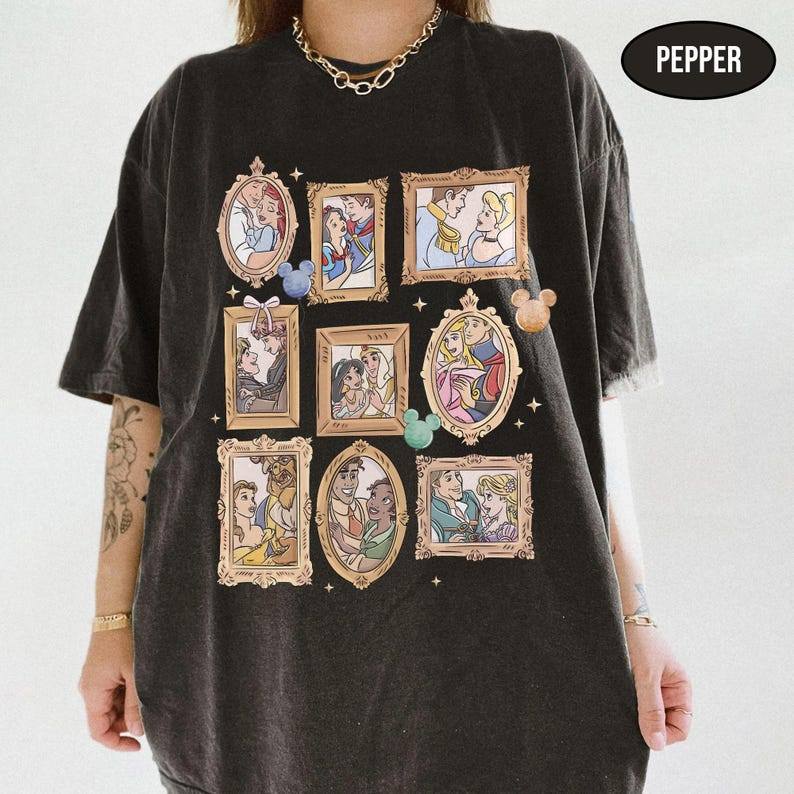 「BR.Moonlight」Camiseta Feminina Personagens de Princesas Disney Estampa Colorida Fofa Confortável Estilosa Moda Feminina