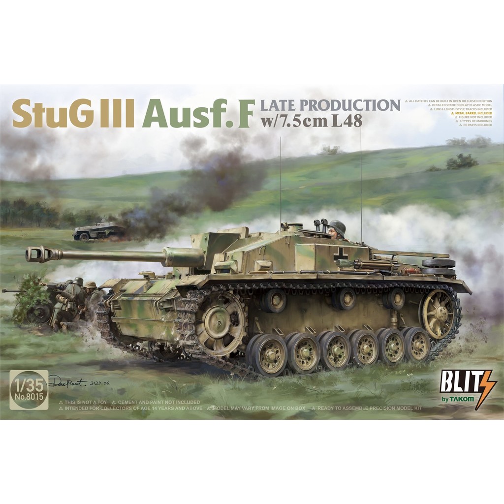 TAKOM 8015 1/35 StuG III Ausf.F Produção Tardia Com Kit Modelo L48 De 7.5 Cm