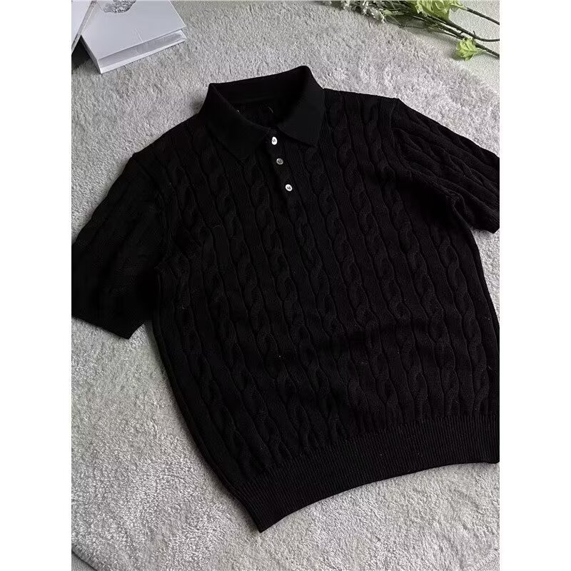 Juventude costura estilo malha cor sólida manga curta masculina Street Wear luz madura Casual meia manga camisa polo