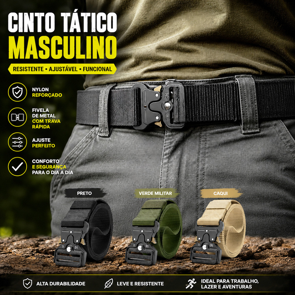 Cinto largo masculino nylon fivela e engate rápido