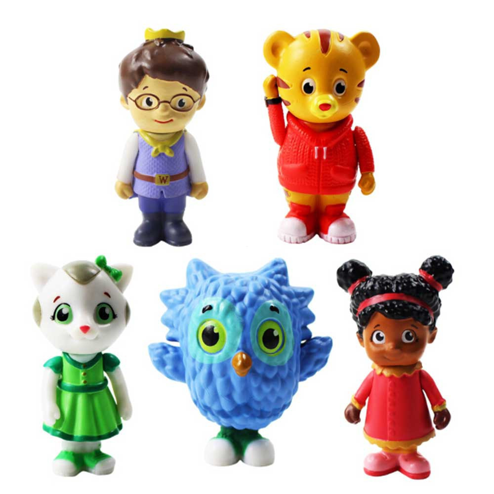 Conjunto de 5 peças de figuras de brinquedo do Bairro do Daniel, o Tigre: Daniel, o Tigre, Katerina, Kitty, Coruja O, Se