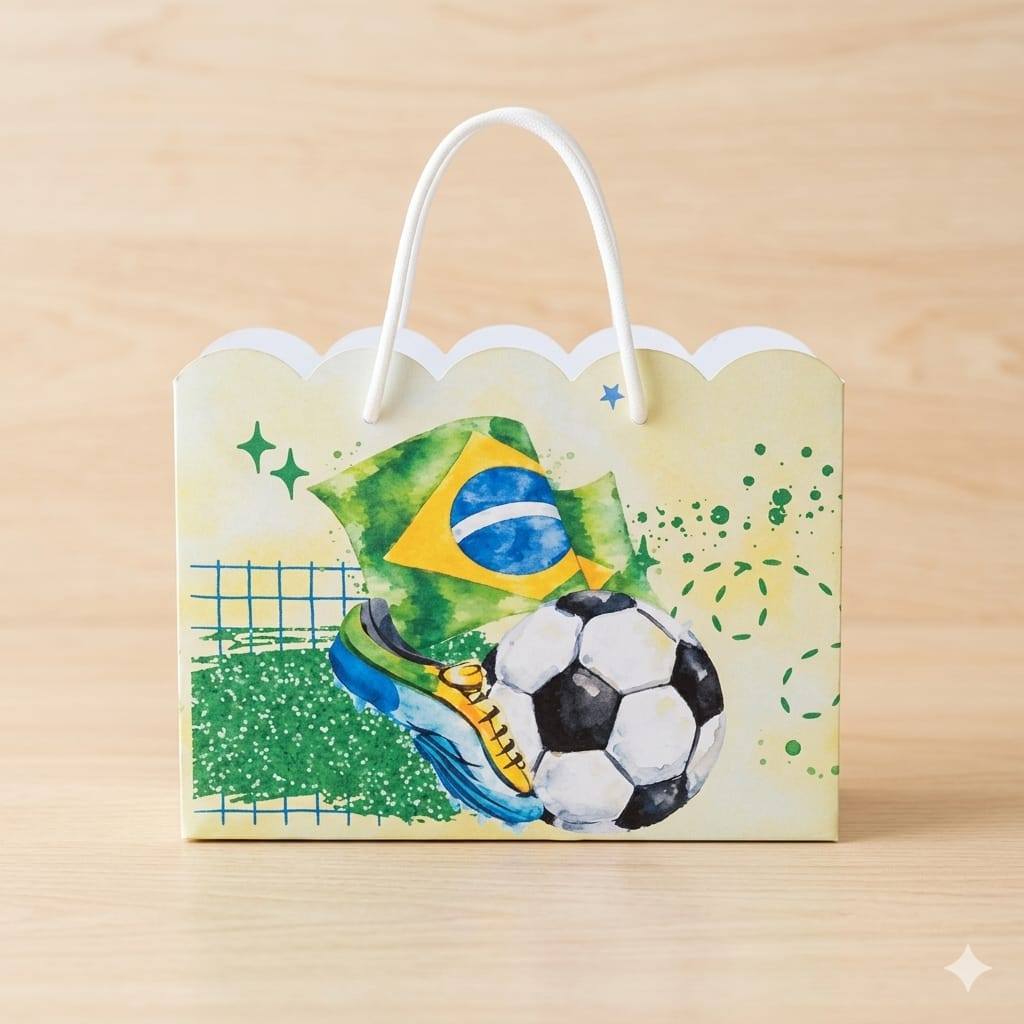 Kit Sacola Personalizada Futebol Brasil Sacolinha de Lembrancinha Caixinha para Festa DESMONTADO