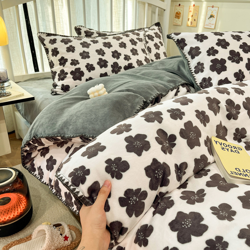 Inverno leite velo conjunto de quatro peças colcha capa grossa concha borda flanela mais velo folha dormitório cama conj