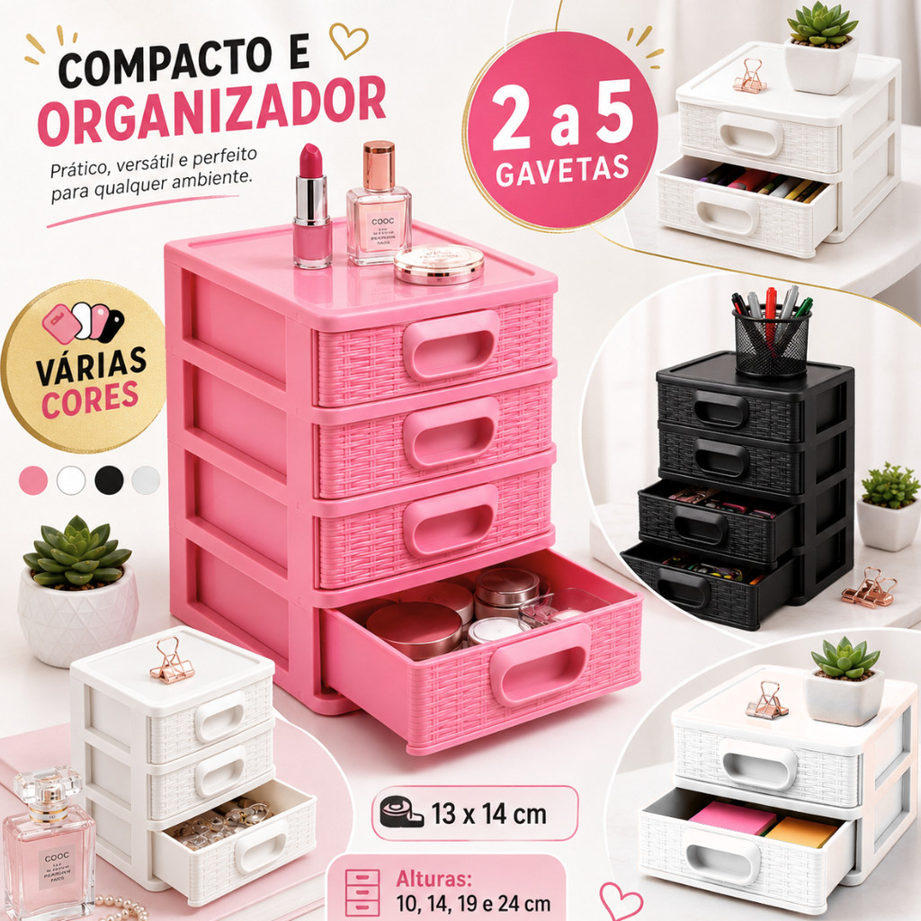 Organizador Gaveteiro Porta Tudo com 2, 3, 4 e 5 Gavetas